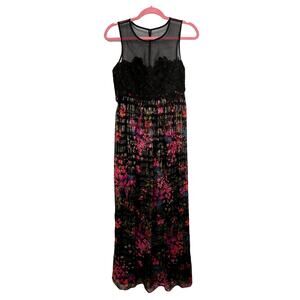 NEW Trina Turk Betton Black Floral Lace Metallic 100% Silk Maxi Dress 0